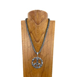 NKY250608-27            20'' Silver Navajo pearl flat roundel beads with blue turquoise stone peace sign pendant Necklace