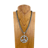 NKY250608-30          Silver Navajo pearl flat roundel beads with green turquoise stone peace sign pendant Necklace