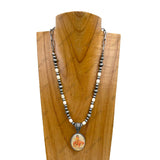 NKY250608-45        18'' silver metal chain with white turquoise stone and navajo pearl beads with western pendant Necklace
