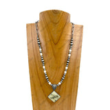 NKY250608-46       18'' silver metal chain with white turquoise stone and navajo pearl beads with western pendant Necklace