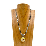NKY250608-47     18'' silver metal chain with white turquoise stone and navajo pearl beads with western pendant Necklace