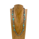 NKY250622-02            24’' silver Navajo pearl with blue turquoise stone Necklace