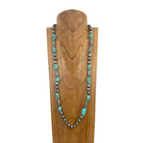 NKY250622-03          34’' silver Navajo pearl with blue turquoise stone Necklace