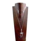 NKY250630-01            32 '' Silver metal chain with silver bow Necklace and Earrings Set
