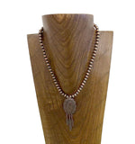 NKY250707-01COP             16'' 6 mm copper Navajo pearl beads with copper metal oval Pendant