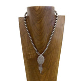 NKY250707-01SL               16'' 6 mm silver Navajo pearl beads with silver metal oval Pendant