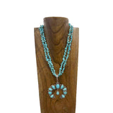 NKY251014-06           17'' L Double strings Turquoise chips with squash blossom pendent Necklace