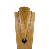 NKY251206-01               Silver metal ball chain with black crystal heart Necklace