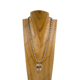 NKY251206-01               Silver metal ball chain with black crystal heart Necklace