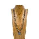 NKY251206-06                 22'' silver Navajo pearl beads with silver metal shield Pendent Necklace