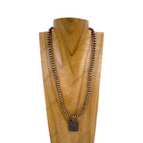 NKY251206-06                 22'' silver Navajo pearl beads with silver metal shield Pendent Necklace