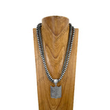 NKY251206-08          24'' double silver Navajo pearl beads strings with silver metal shield pendent Necklace