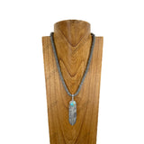 NKY251206-10             21'' Silver roundel Navajo pearl beads with silver metal feather pendent Necklace