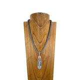 NKY251206-10             21'' Silver roundel Navajo pearl beads with silver metal feather pendent Necklace