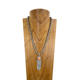 NKY251206-15              21'' Silver round metal beads with silver metal feather pendent Necklace