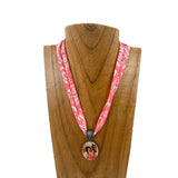 NKY251228-01            Pink Silk feeling scarf with western cowgirl pendent Necklace