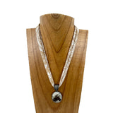 NKY251228-02            Beige Silk feeling scarf with western cowboy pendent Necklace