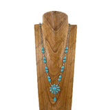 NKY251230-01-BLUE                       31'' Silver metal chain with blue turquoise stone flower concho pendent Necklace
