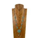 NKY251230-01-BLUE                       31'' Silver metal chain with blue turquoise stone flower concho pendent Necklace