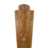 NKY251230-01-BLUE                       31'' Silver metal chain with blue turquoise stone flower concho pendent Necklace