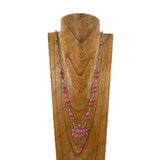 NKY251230-01-WHITE                       31'' Silver metal chain with white turquoise stone flower concho pendent Necklace