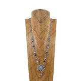 NKY251230-01-WHITE                       31'' Silver metal chain with white turquoise stone flower concho pendent Necklace