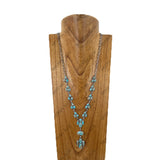 NKY251230-02-WHITE                32'' Silver metal chain with white turquoise stone paw print pendent Necklace