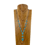 NKY251230-02-BLUE                  32'' Silver metal chain with blue turquoise stone paw print pendent Necklace