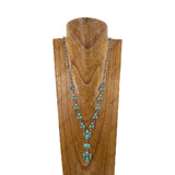 NKY251230-02-BLUE                  32'' Silver metal chain with blue turquoise stone paw print pendent Necklace