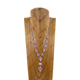 NKY251230-02-BLUE                  32'' Silver metal chain with blue turquoise stone paw print pendent Necklace