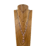 NKY251230-02-BLUE                  32'' Silver metal chain with blue turquoise stone paw print pendent Necklace