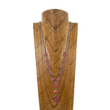 NKY251230-02-WHITE                32'' Silver metal chain with white turquoise stone paw print pendent Necklace