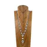 NKY251230-02-WHITE                32'' Silver metal chain with white turquoise stone paw print pendent Necklace