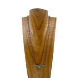 NKY251230-02SL-BLUE             24'' Silver metal chain with blue longhorn pendent Necklace