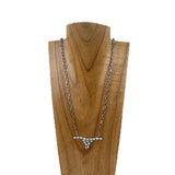 NKY251230-02SL-BLUE             24'' Silver metal chain with blue longhorn pendent Necklace