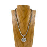 NKY251230-05SL-03                                 18'' Silver Navajo pearl beads with white turquoise coin pendent Necklace