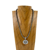 NKY251230-05SL-03                                 18'' Silver Navajo pearl beads with white turquoise coin pendent Necklace