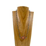 NKY251231-01                   21'' Silver metal chain with black stone oval pendent Necklace