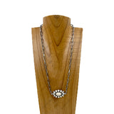 NKY251231-01                   21'' Silver metal chain with black stone oval pendent Necklace