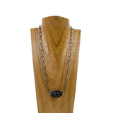 NKY251231-01                   21'' Silver metal chain with black stone oval pendent Necklace