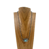 NKY251231-06                  21'' Silver metal chain with blue turquoise stone square pendent Necklace