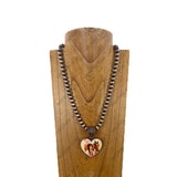 NKY251231-08                22'' Copper Navajo pearl beads with cowgirl heart Pendent Necklace