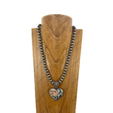 NKY251231-09                 22'' Silver Navajo pearl beads with cowgirl heart Pendent Necklace