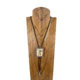 NKY251231-14                    Brown leather with silver metal western rectangle pendent  adjustable Necklace