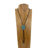 NKY251231-15                 Brown leather with silver metal western rectangle pendent adjustable Necklace