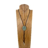 NKY251231-15                 Brown leather with silver metal western rectangle pendent adjustable Necklace