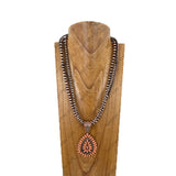 NKY251231-24                24'' triple copper Navajo pearl beads strings with blue turquoise stone teardrop pendent Necklace