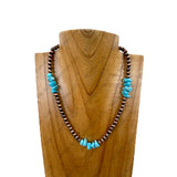 NKY251231-31                16'' copper Navajo pearl with blue turquoise stone nuggets Necklace