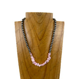 NKY251231-32                16'' silver Navajo pearl beads with green turquoise chips Necklace