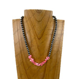 NKY251231-32                16'' silver Navajo pearl beads with green turquoise chips Necklace